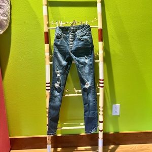 Blue High Rise Ripped Skinny Jeans